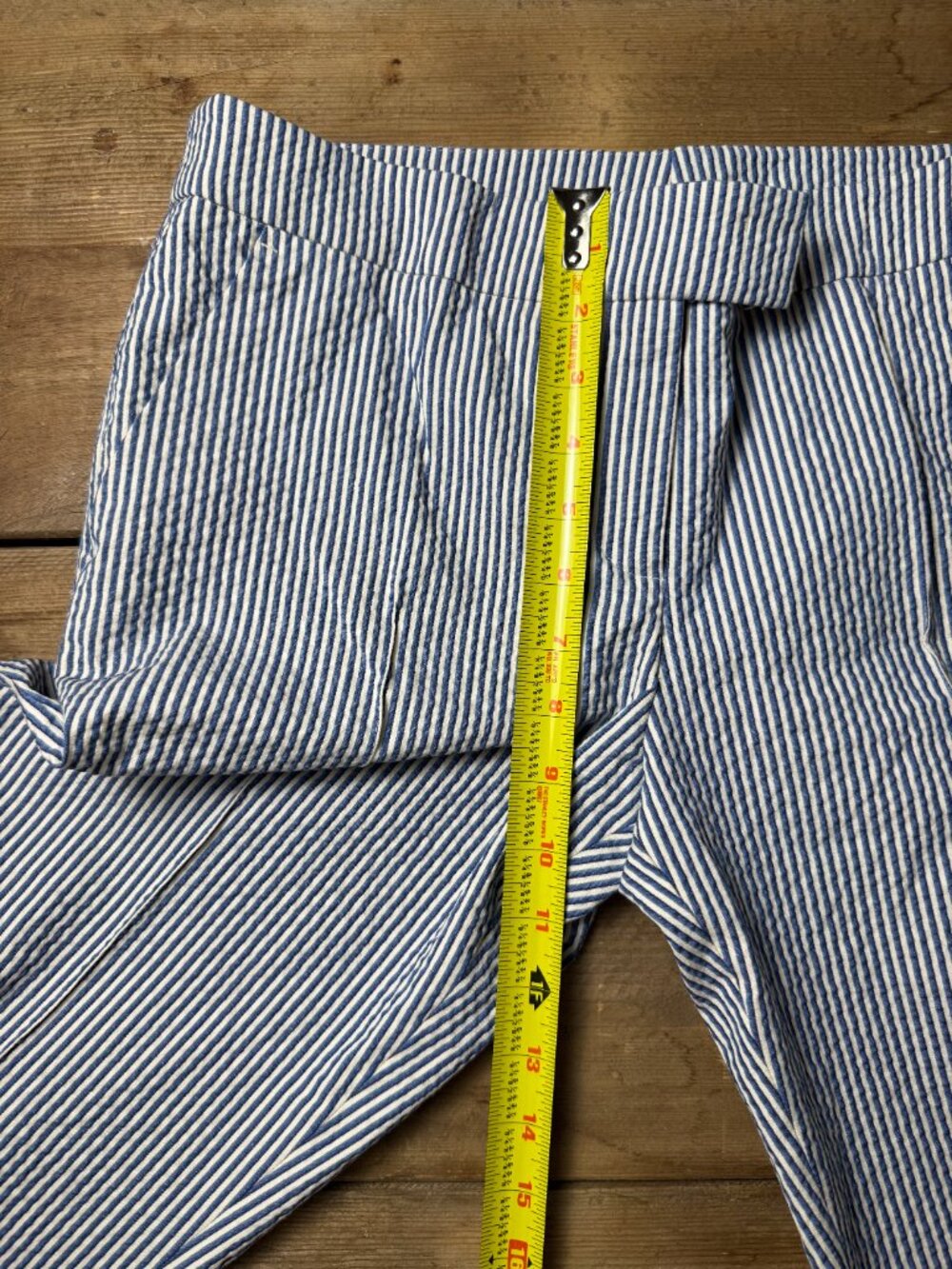 Akris Punto | Size 8 | Frankie Stretch Seersucker Pants in Cream and Navy - Picture 11 of 12